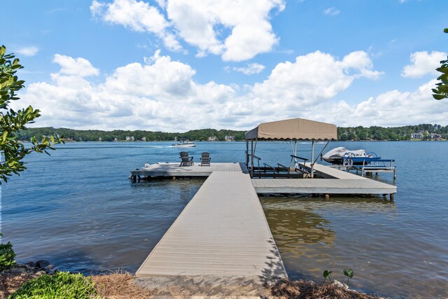 view of dock with a water view