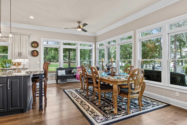 sunroom with plenty of natural light and ceiling fan