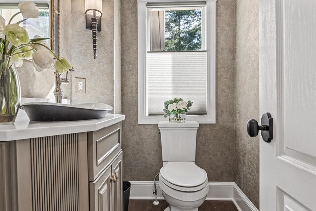 bathroom featuring wood-type flooring, toilet, and sink