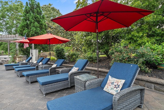 view of patio featuring a pergola