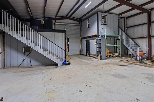 garage with metal wall