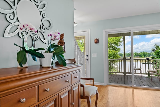 1601 Heidi Trl, Buckhead, GA 30625 - doorway to outside with light wood-style flooring, baseboards, and a water view