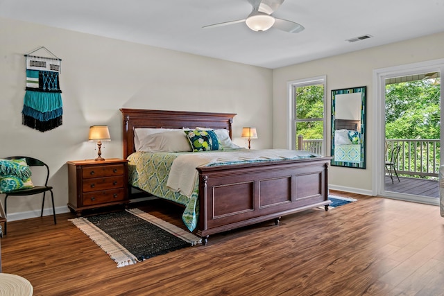 1601 Heidi Trl, Buckhead, GA 30625 - bedroom with access to exterior, wood finished floors, baseboards, and a ceiling fan