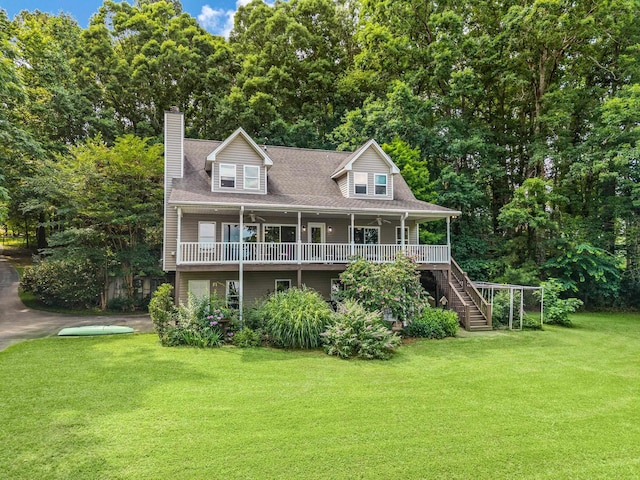 1601 Heidi Trl, Buckhead, GA 30625 - view of front facade with a front yard, stairs, and a chimney
