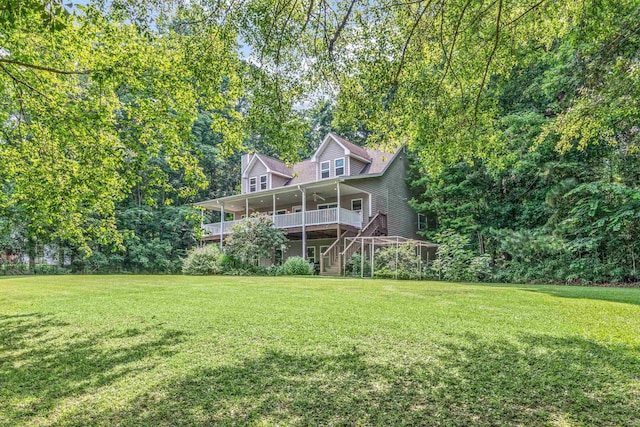 1601 Heidi Trl, Buckhead, GA 30625 - view of front of property with stairs, a front yard, and a wooden deck