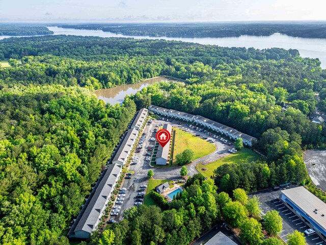 100 Lena Ln, Eatonton, GA 31024 - drone / aerial view featuring a water view and a forest view