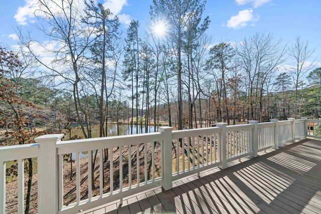 wooden deck with a water view