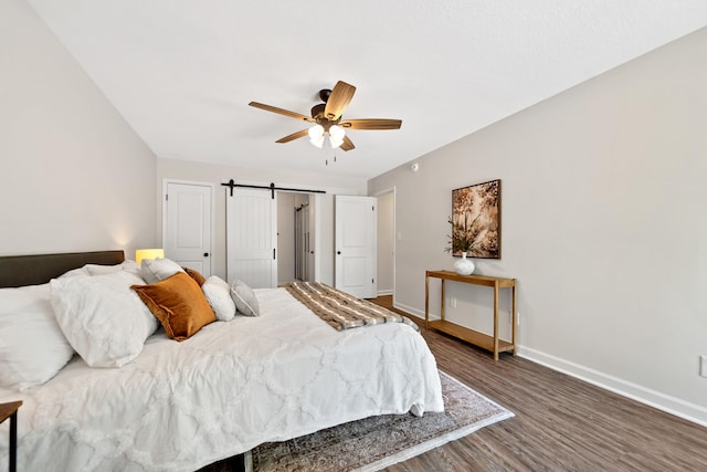 bedroom with baseboards, a ceiling fan, and wood finished floors