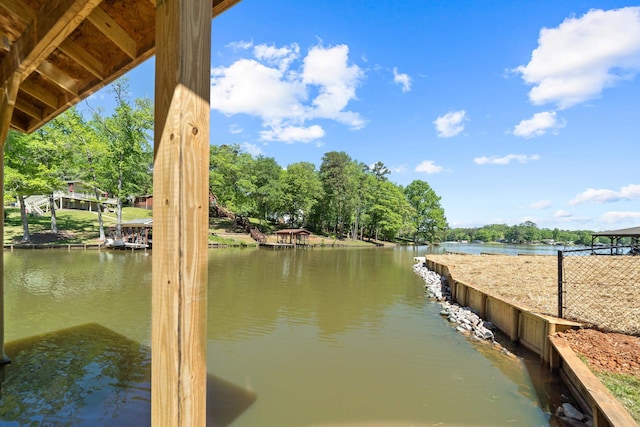 view of dock with a water view