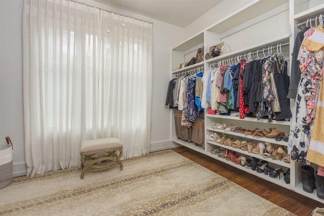 walk in closet featuring dark hardwood / wood-style floors