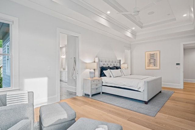 1101 Brookside, Greensboro, GA 30642 - bedroom featuring connected bathroom, crown molding, light wood finished floors, baseboards, and recessed lighting