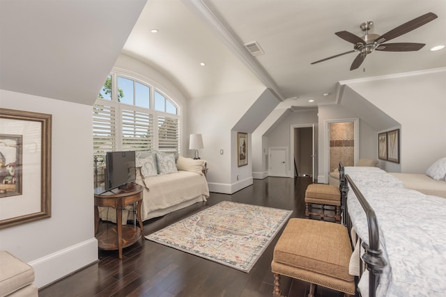 1071 Palmers Vw, Greensboro, GA 30642 - bedroom with baseboards, dark wood-style flooring, visible vents, and lofted ceiling