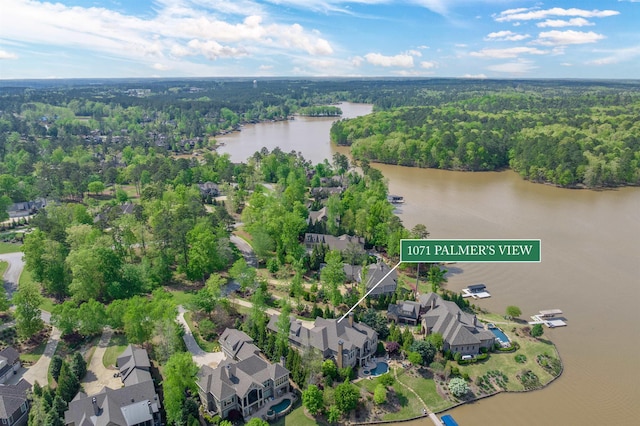 1071 Palmers Vw, Greensboro, GA 30642 - drone / aerial view featuring a wooded view, a residential view, and a water view