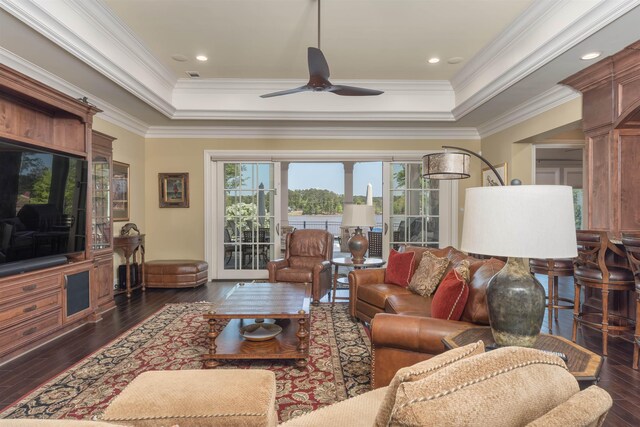 1071 Palmers Vw, Greensboro, GA 30642 - living area with ornamental molding, a tray ceiling, and ceiling fan