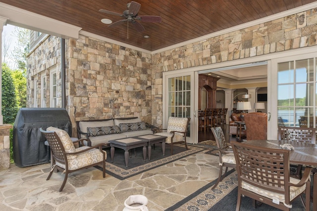 1071 Palmers Vw, Greensboro, GA 30642 - view of patio featuring an outdoor hangout area, a ceiling fan, outdoor dining space, and area for grilling
