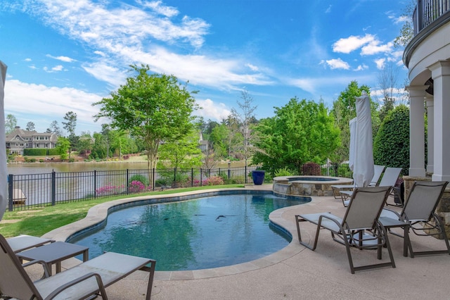 1071 Palmers Vw, Greensboro, GA 30642 - view of swimming pool with a patio area, a fenced backyard, a pool with connected hot tub, and a water view