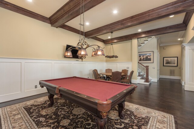 1071 Palmers Vw, Greensboro, GA 30642 - game room featuring a decorative wall, beamed ceiling, billiards, and visible vents