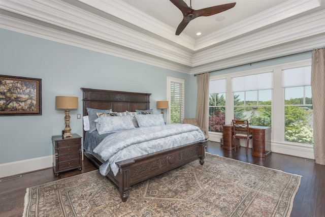 1071 Palmers Vw, Greensboro, GA 30642 - bedroom with hardwood / wood-style floors, a tray ceiling, visible vents, a ceiling fan, and crown molding