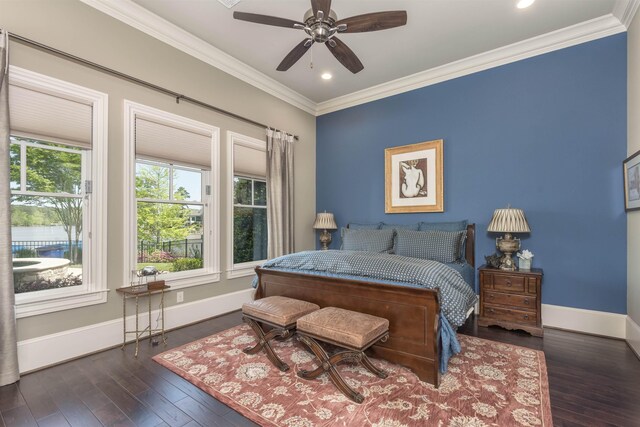 1071 Palmers Vw, Greensboro, GA 30642 - bedroom with a ceiling fan, wood-type flooring, baseboards, ornamental molding, and recessed lighting