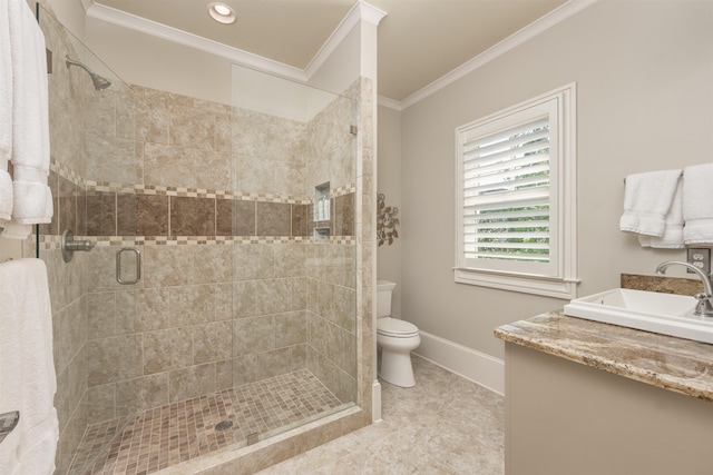 1071 Palmers Vw, Greensboro, GA 30642 - full bath featuring toilet, baseboards, a shower stall, crown molding, and vanity