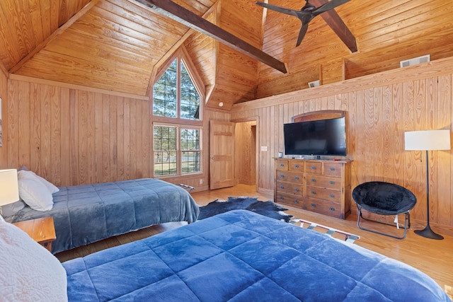 125 Secoffee Dr, Eatonton, GA 31024 - bedroom featuring wooden ceiling, wooden walls, visible vents, and wood finished floors