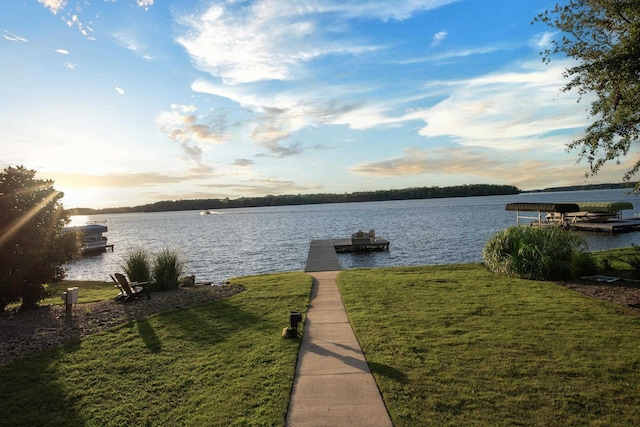 property view of water featuring a boat dock