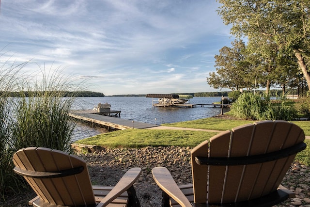 view of dock with a water view