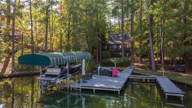 dock area with a water view