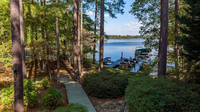 property view of water featuring a boat dock