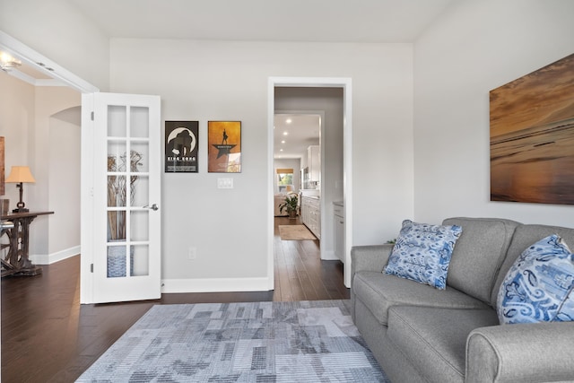 living room featuring dark hardwood / wood-style floors