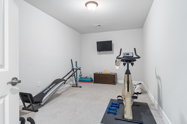 workout area with carpet floors