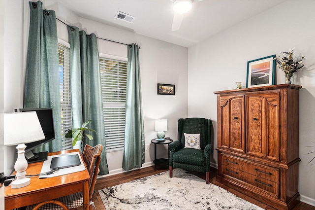 1000 Eight Knot Ct, Greensboro, GA 30642 - office featuring a ceiling fan, baseboards, and wood finished floors