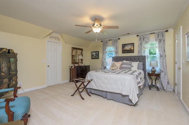1811 Snug Harbor Dr, Greensboro, GA 30642 - bedroom featuring ornamental molding, multiple windows, light carpet, and ceiling fan