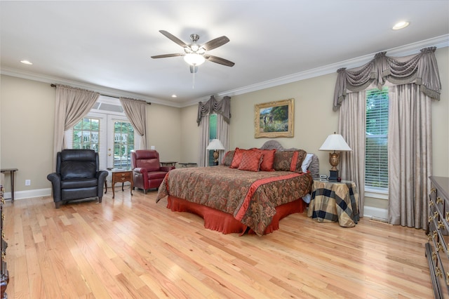 1811 Snug Harbor Dr, Greensboro, GA 30642 - bedroom featuring wood finished floors, ornamental molding, recessed lighting, and ceiling fan