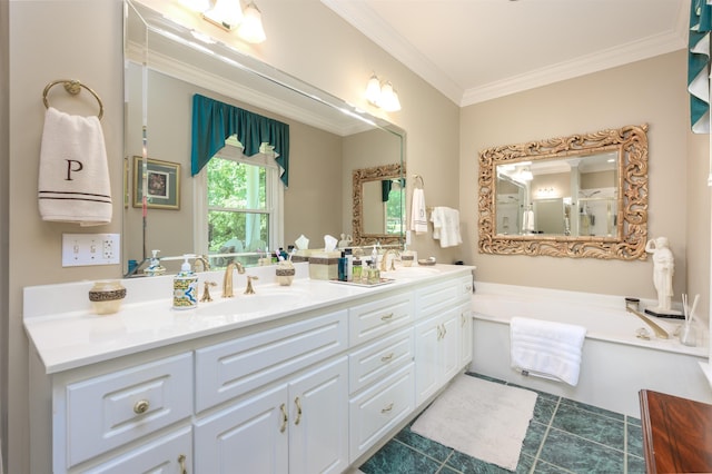 1811 Snug Harbor Dr, Greensboro, GA 30642 - full bath featuring double vanity, crown molding, and a garden tub