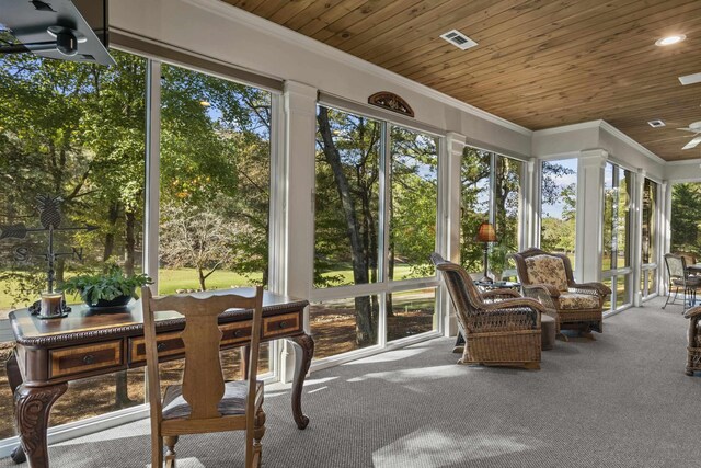 sunroom / solarium with wooden ceiling