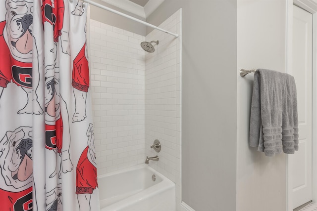 bathroom with shower / bathtub combination with curtain