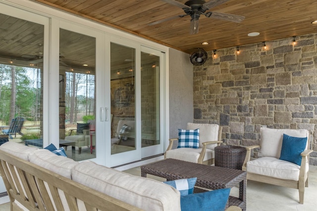 view of patio featuring ceiling fan and an outdoor hangout area