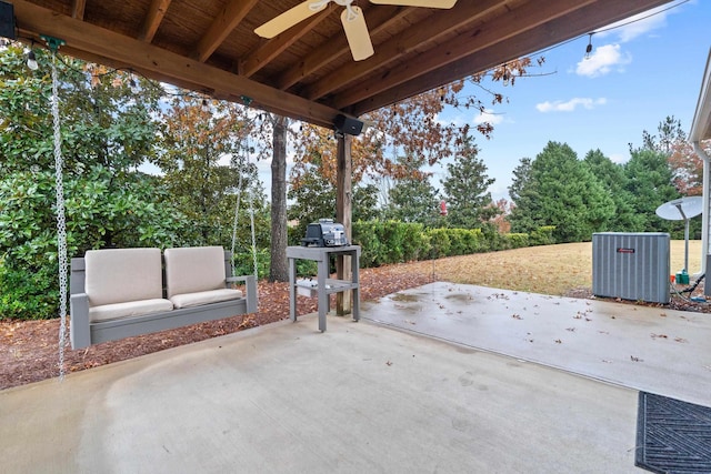 view of patio featuring central AC and ceiling fan