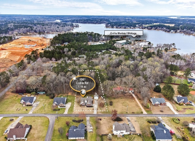 aerial view with a water view