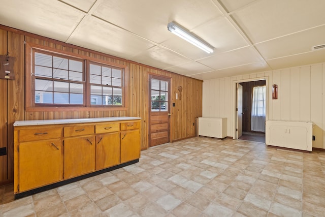 kitchen with wooden walls