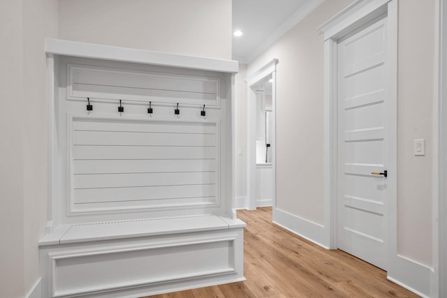 mudroom featuring light hardwood / wood-style floors