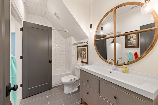 full bath with tile patterned flooring, visible vents, toilet, and vanity