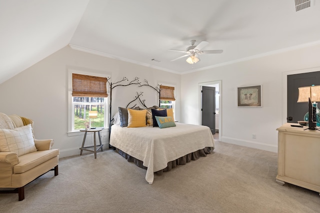 bedroom featuring light carpet, multiple windows, and visible vents