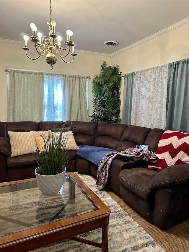 living room with crown molding