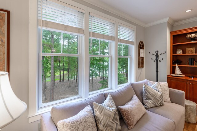 living room featuring ornamental molding