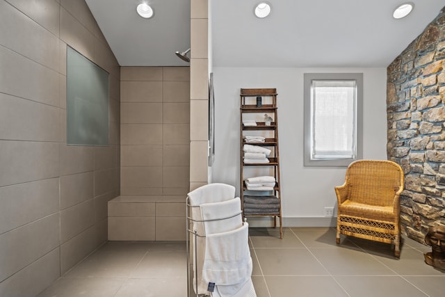 bathroom featuring tile patterned floors and walk in shower