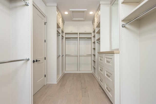 walk in closet with light wood-type flooring