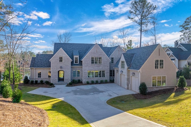 view of front of property with a garage and a front yard