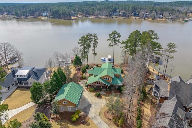 aerial view with a water view